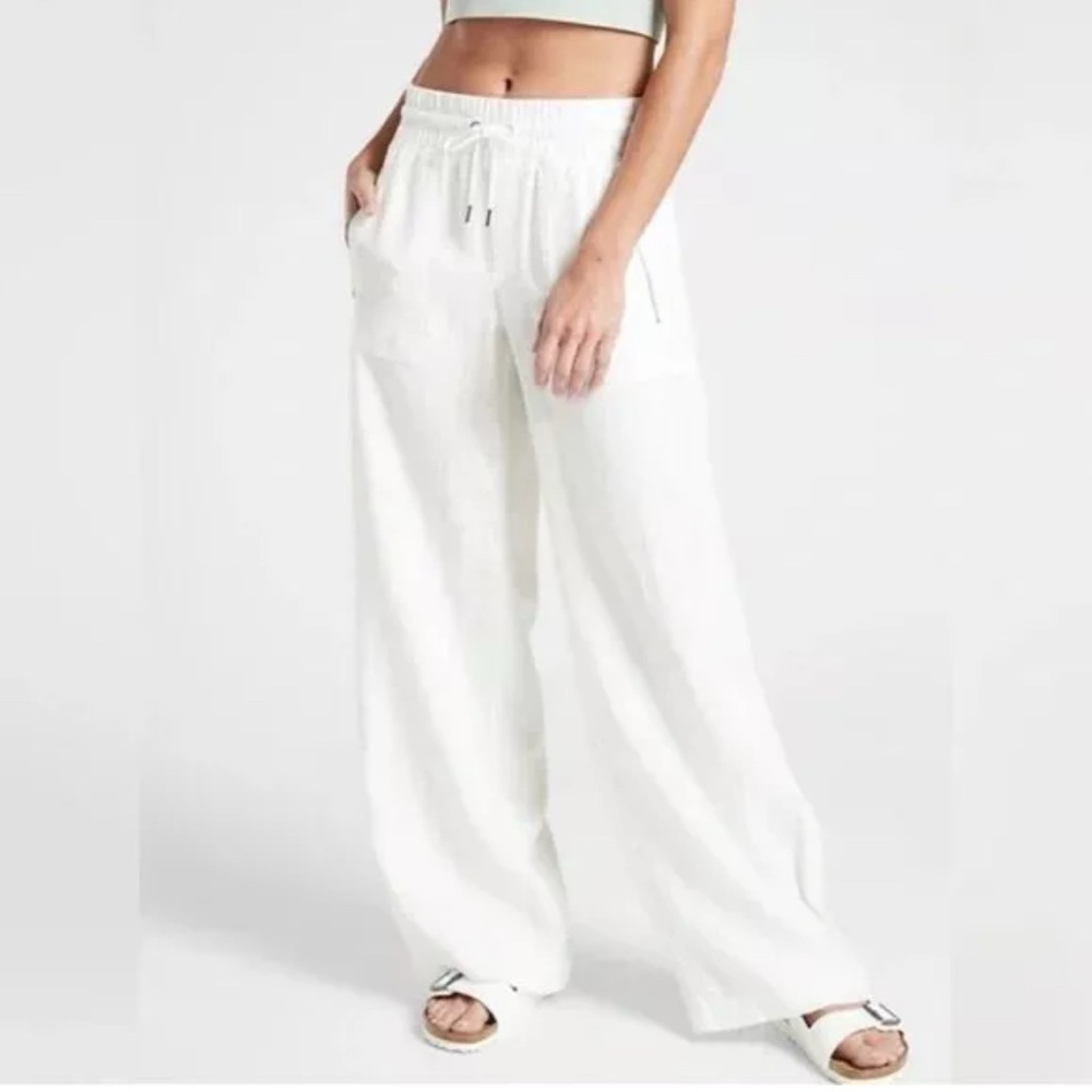 Athleta linen Chic White Drawstring Wide-Leg Pants